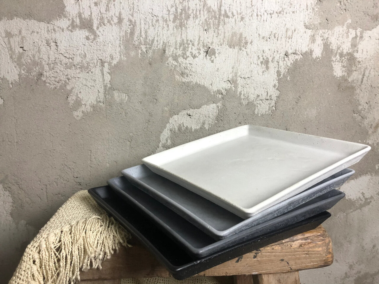 Concrete Serving Tray: Modern Minimalist Home Decor (10"x10", 25x25 cm Square) - Angular, Large